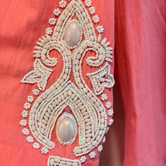 Woman's Tunic, Peach, Beaded, Applique, Size XL - Picture 12 of 13